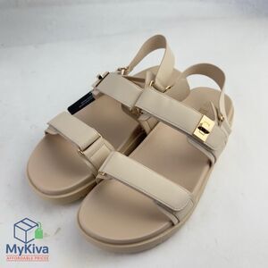Flat Sandals Comfort Adjustable Double Strap Slip On Nude Size 10